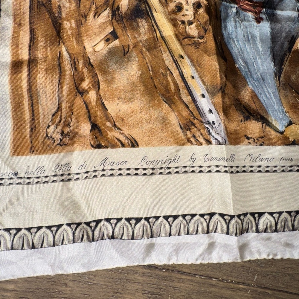 Paolo Veronesc Silk Blend Printed Neck Scarf Milano Renaissance Print 33x32” - Picture 7 of 9